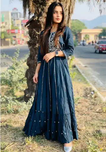 Blue Mirror Embroidered Maxi Dress